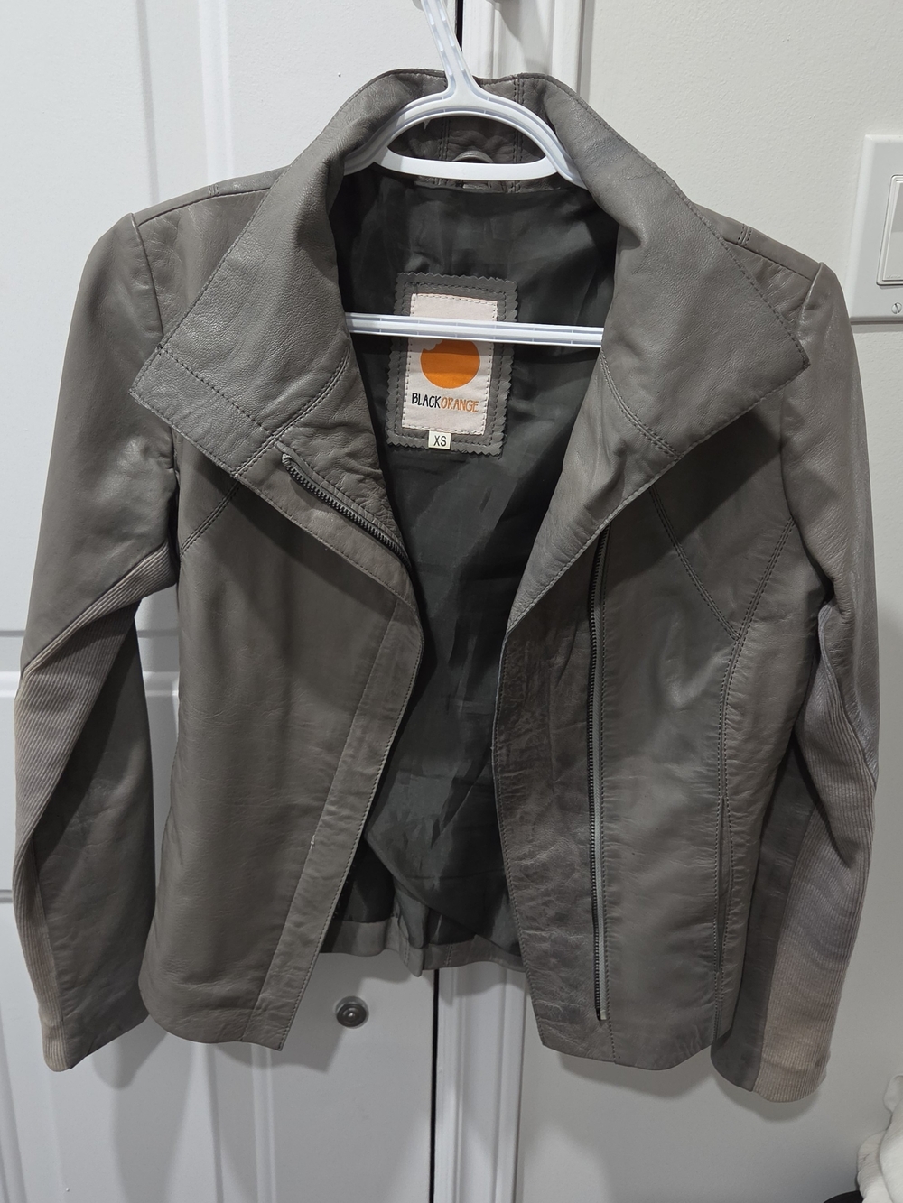 Women's Gray Leather Moto Jacket